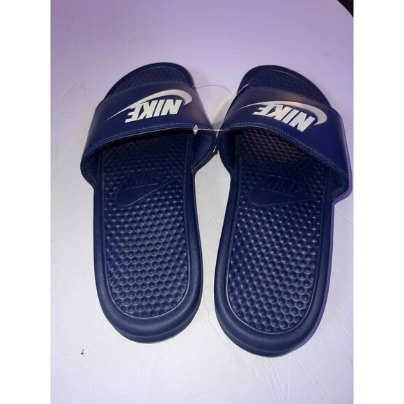 Nike Benassi Sandal Mens Sz 11 Navy Blue Slip On Slides Logo 343880-100 New - Picture 6 of 7